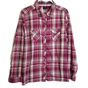 •FADED GLORY•PINK/PURPLE/MAROON PLAID BUTTON UP BLOUSE W/CONVERTIBLE SLEEVES 3X